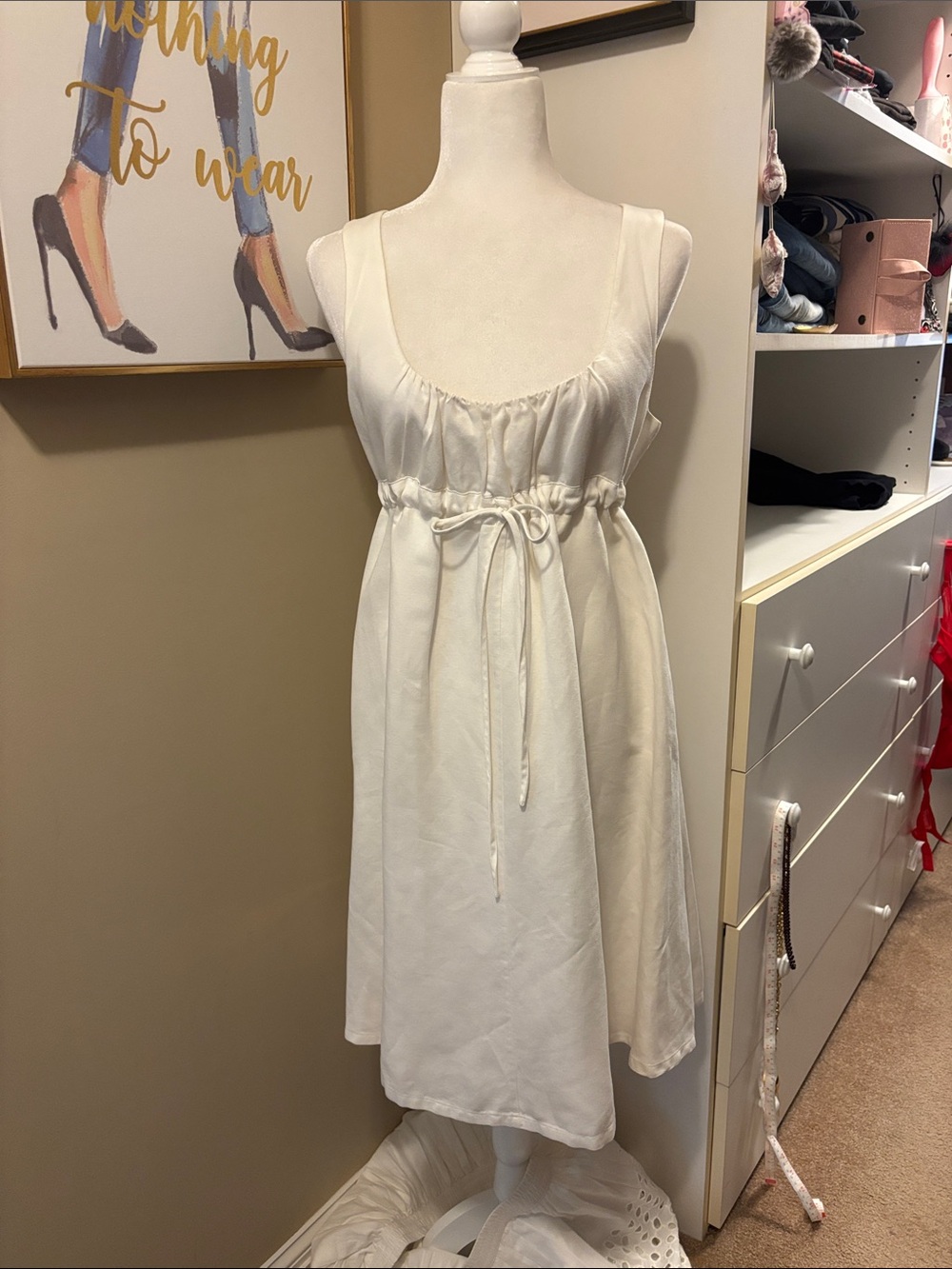 DKNY Cream Sleeveless Satin-Feel Chemise with Drawstring